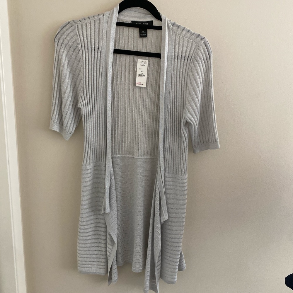 Light Gray Ribbed Open Cardigan